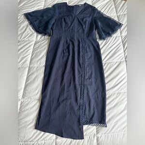 Elegant Navy Dress with Lace Trim